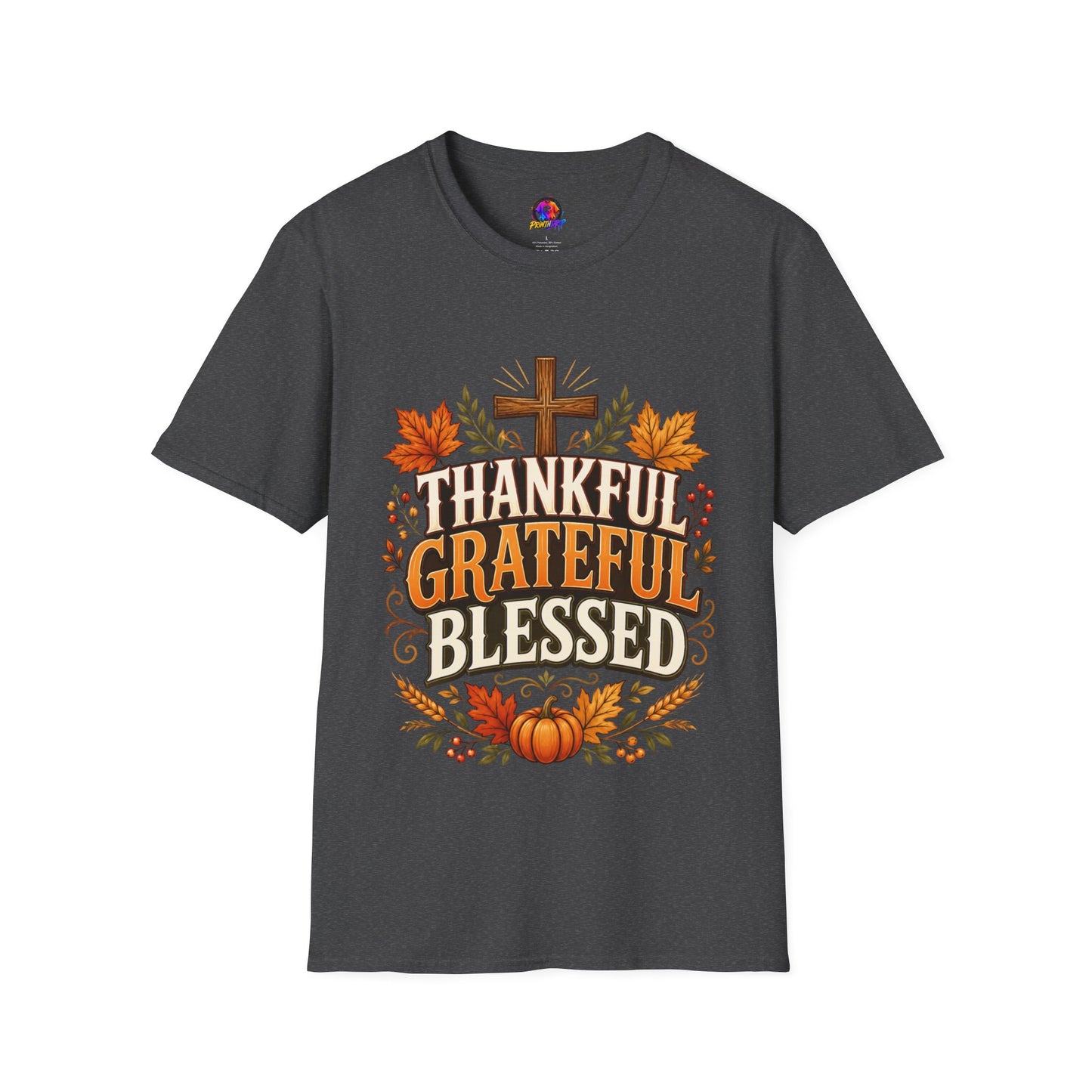 Thankful Grateful Blessed T-Shirt — Fall Thanksgiving Christian Tee