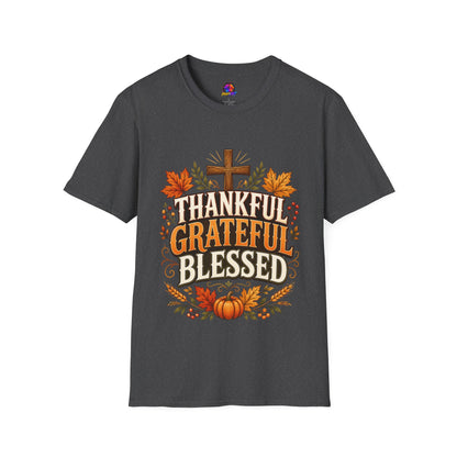 Thankful Grateful Blessed T-Shirt — Fall Thanksgiving Christian Tee