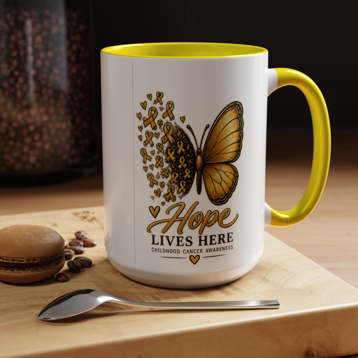 Hope Lives Here Childhood Cancer Awareness Accent Coffee Mug