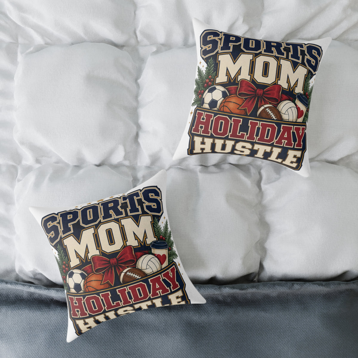 Holiday Sports Mom Modern Day Christmas Pillow — "Sports Mom Holiday Hustle" Decorative Throw Pillow