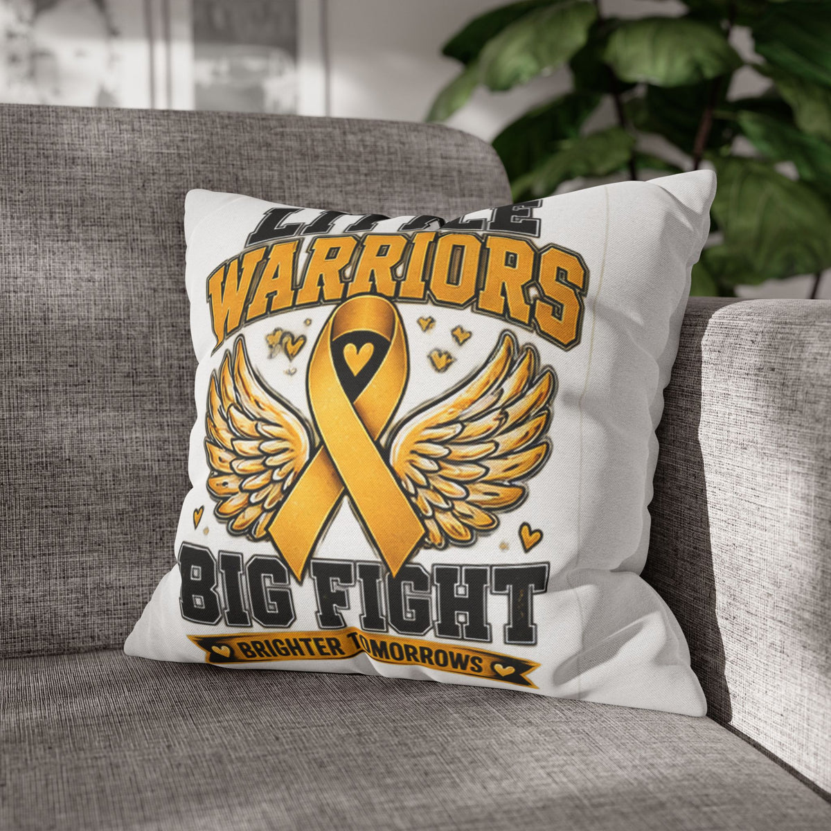 Champion Kids Pillow - "Little Warriors Big Fight" Childhood Cancer Awareness Throw Pillowcase