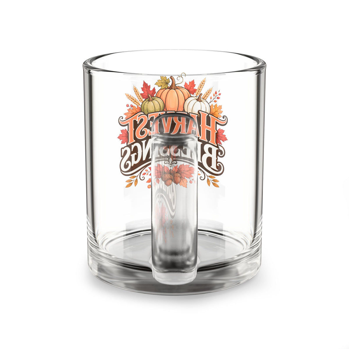 Glass Mug — "Harvest Blessings" Fall Pumpkin Thanksgiving Coffee Cup