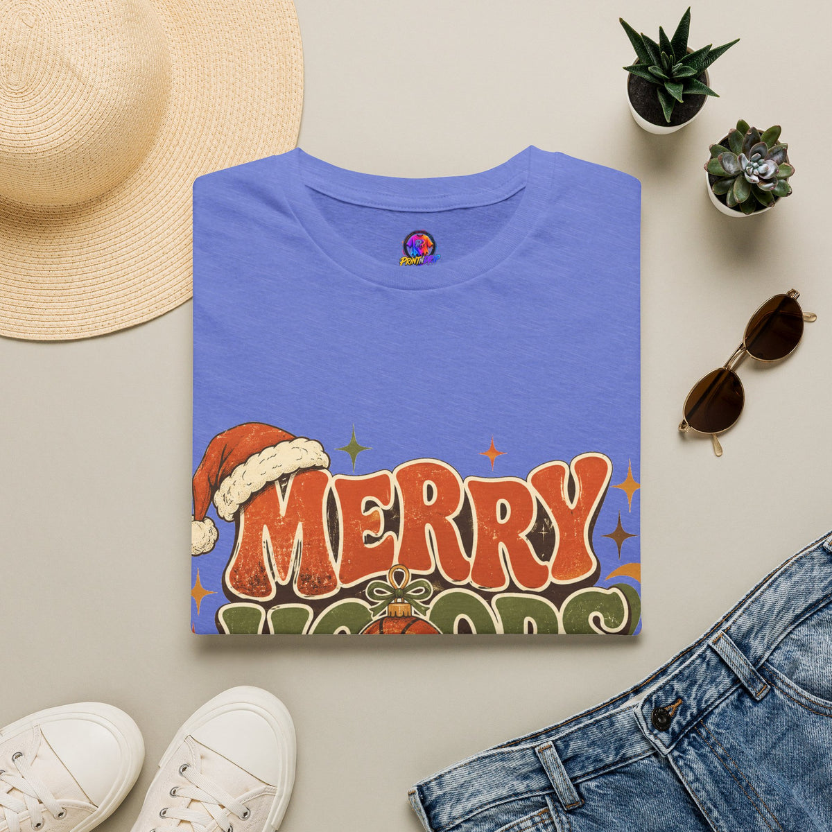 Merry Hoops Mood T-Shirt — Retro Holiday Basketball Christmas Tee