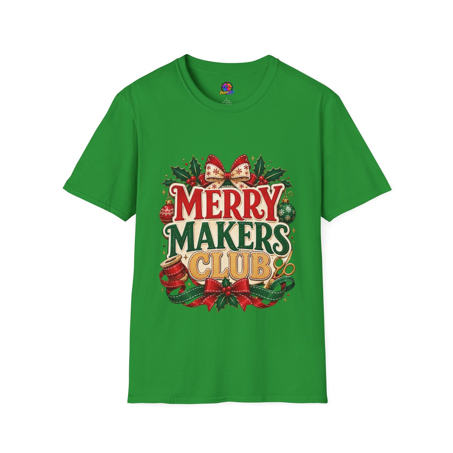 Merry Makers Club T-Shirt — Festive Christmas Holiday Tee with Holly & Bow