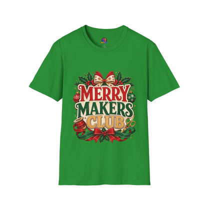 Merry Makers Club T-Shirt — Festive Christmas Holiday Tee with Holly & Bow