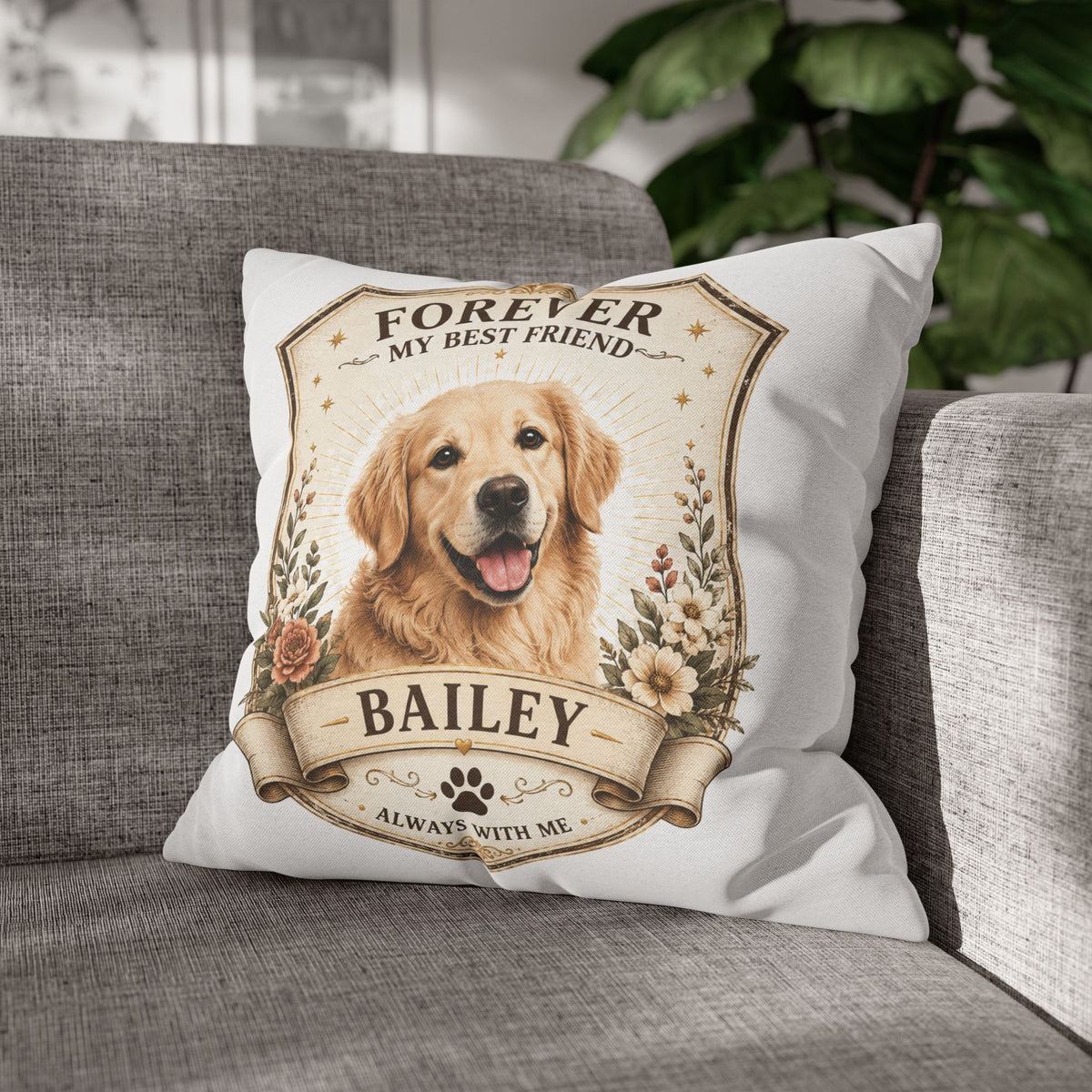 Milo Bailey Dog Dad Mom Forever My Best Friend Personalized Dog Pillowcase — Custom Pet Name Golden Retriever Memorial