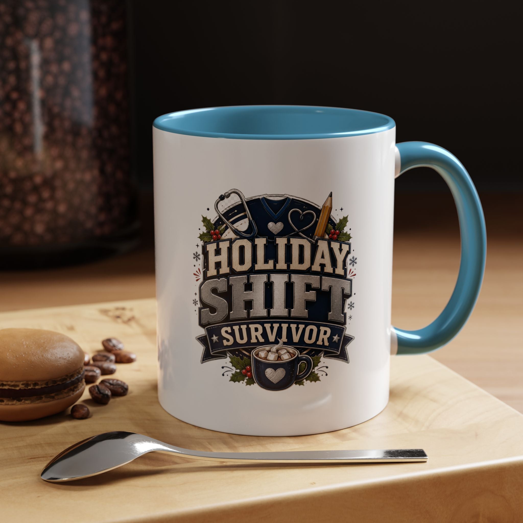 Modern Day Christmas Holiday Shift Survivor Accent Coffee Mug – Nurse & Healthcare Worker Gift