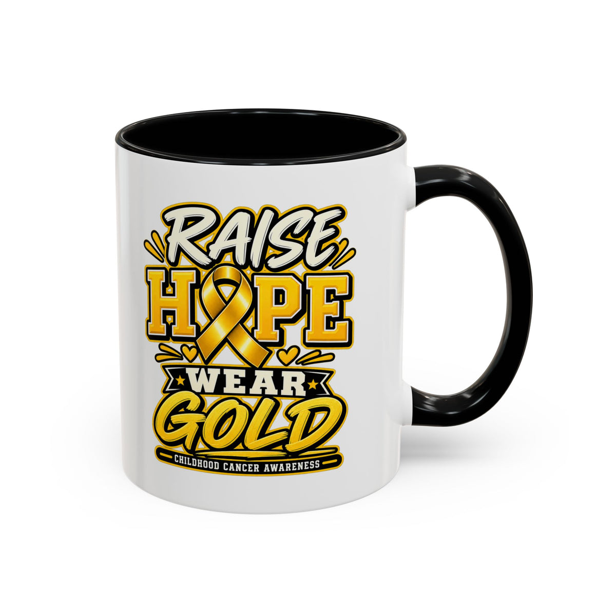 Raise Hope Wear Gold Cancer Awareness Coffee Mug (Accent, 11/15oz)