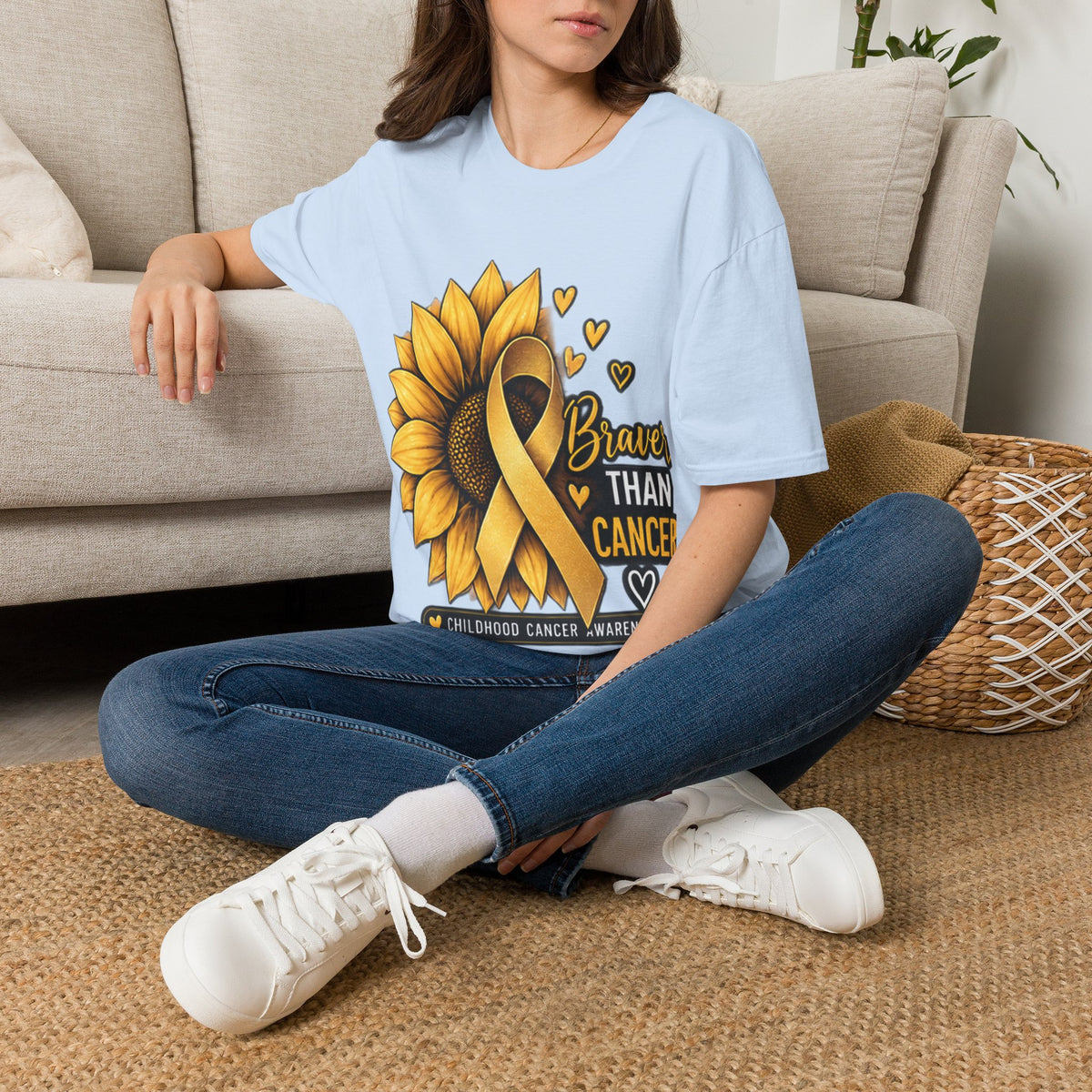 Braver Than Cancer Childhood Cancer Awareness Sunflower T-Shirt