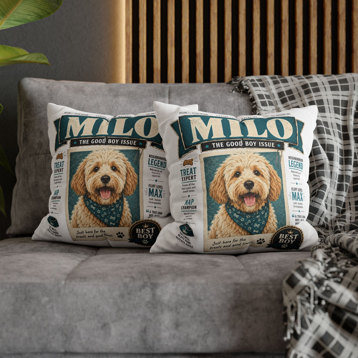Personalized Dog Pillowcase — "Milo: The Good Boy Issue" Decorative Throw Pillowcase Milo Bailey Dog Dad Mom