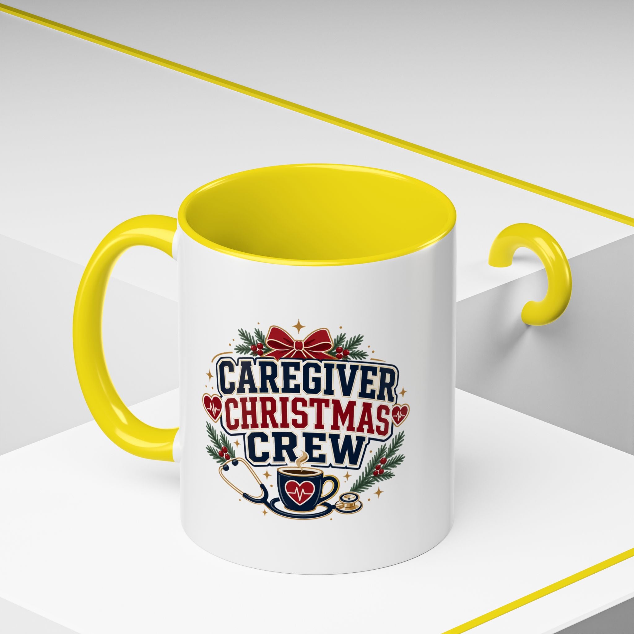 Modern Day Christmas Caregiver Christmas Crew Accent Coffee Mug – Holiday Nurse & Caregiver Gift (11/15oz)