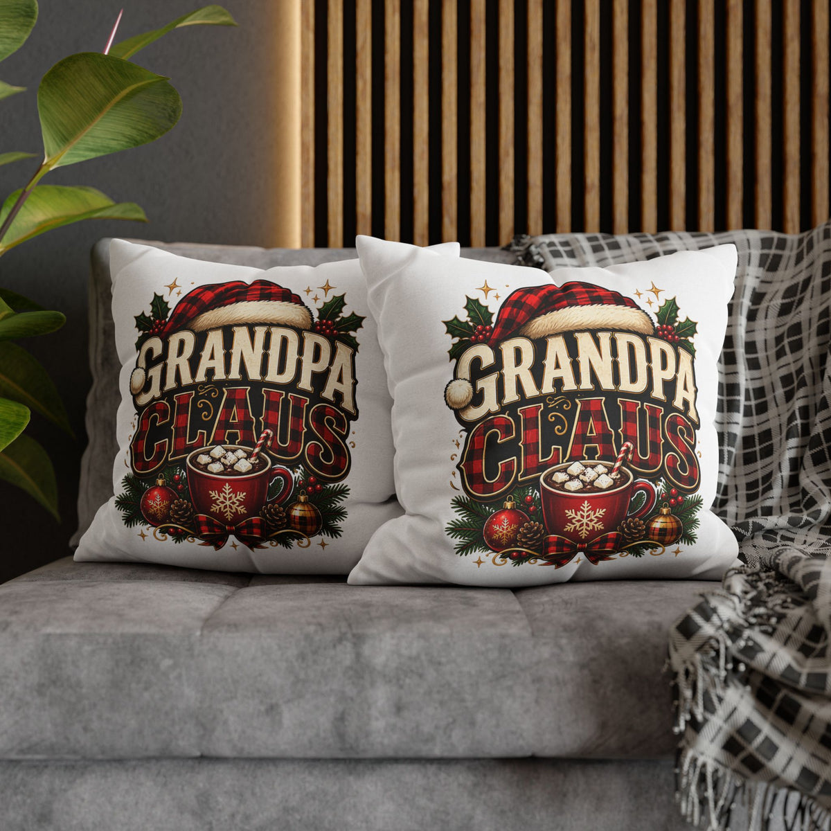 Christmas Grandpa Claus Holiday Pillowcase – Festive Christmas Throw Pillow Cover
