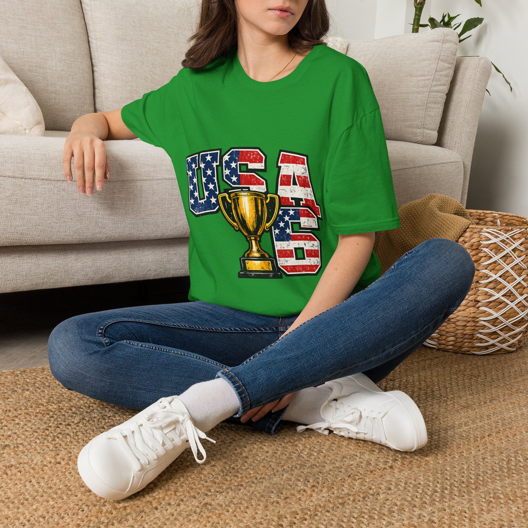 USA Trophy T-Shirt — Patriotic American Flag Graphic Tee