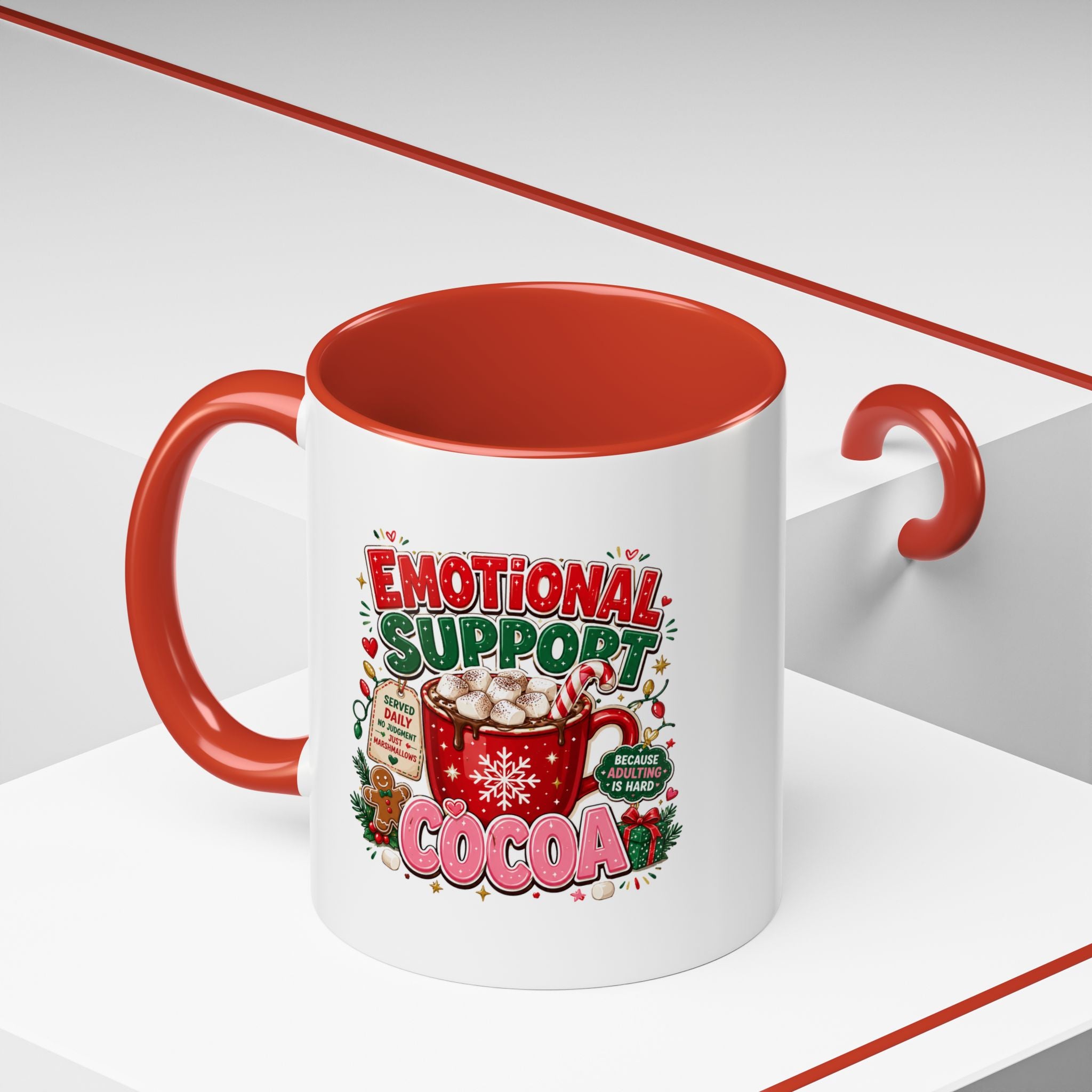Modern Day Christmas  Emotional Support Cocoa Mug — Festive Hot Chocolate Christmas Coffee Cup (11/15oz)