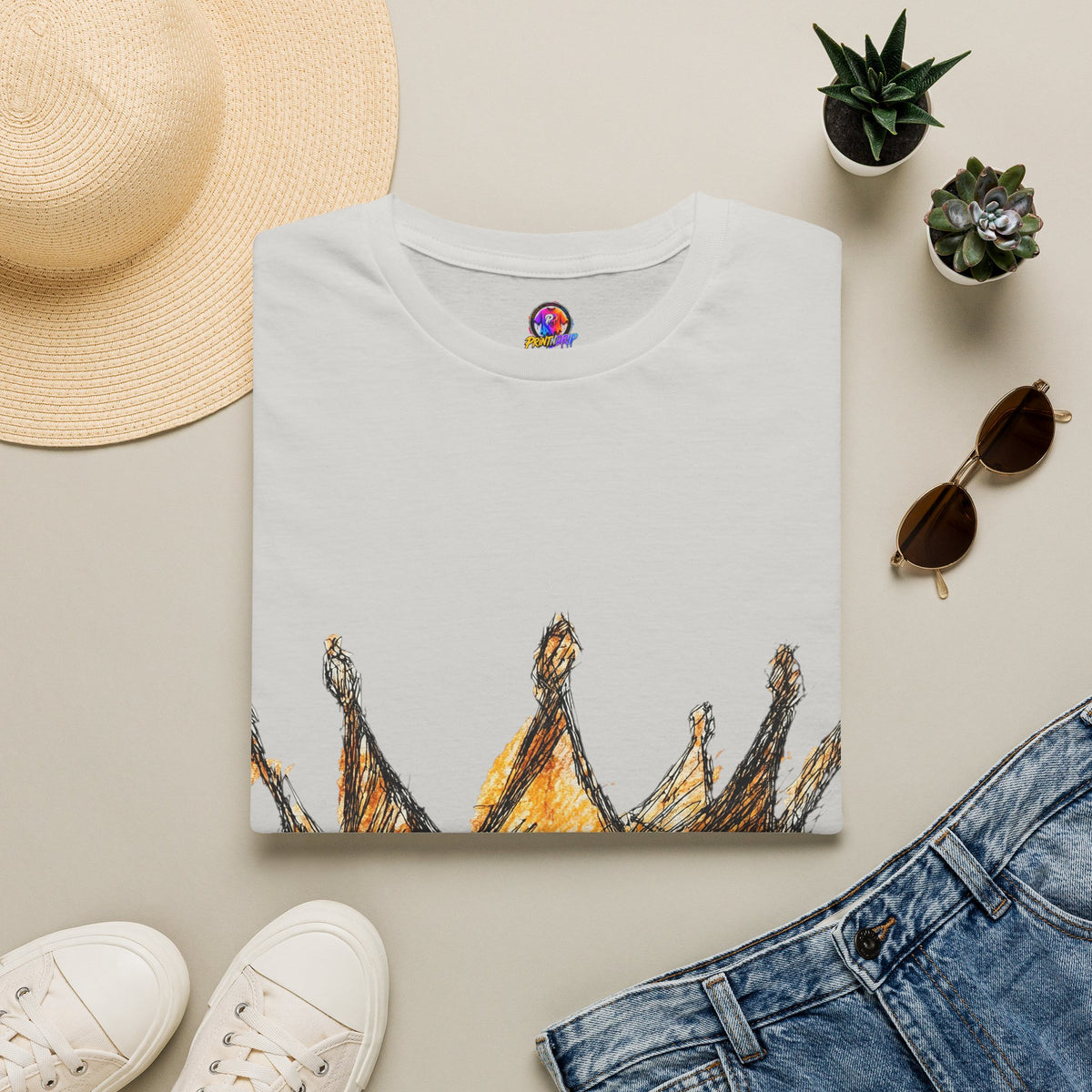 Crowned Sketch T‑Shirt — Hand‑Drawn Gold Crown Graphic Tee