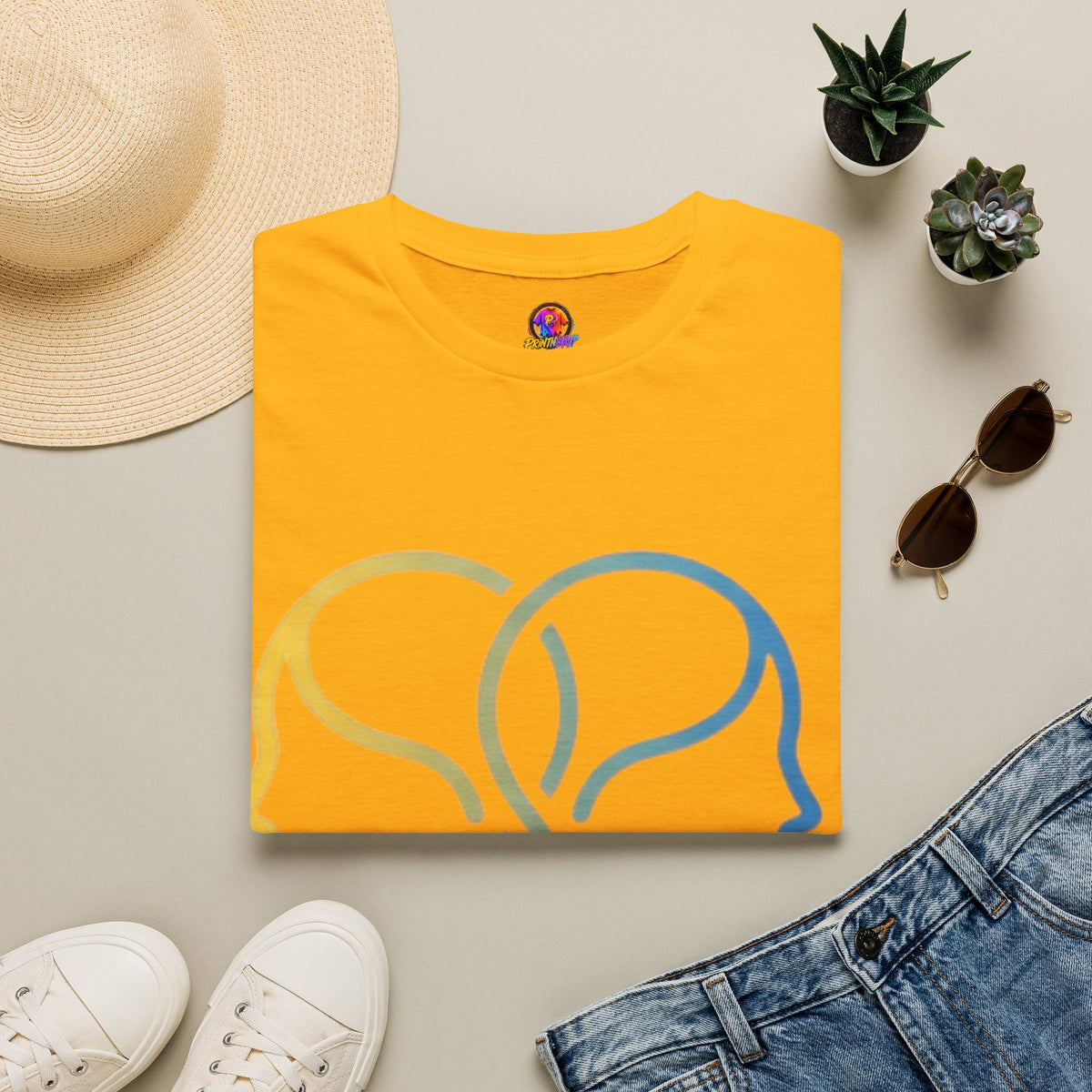 Twin Profile Line Art T‑Shirt — Gradient Sisterhood Outline Tee