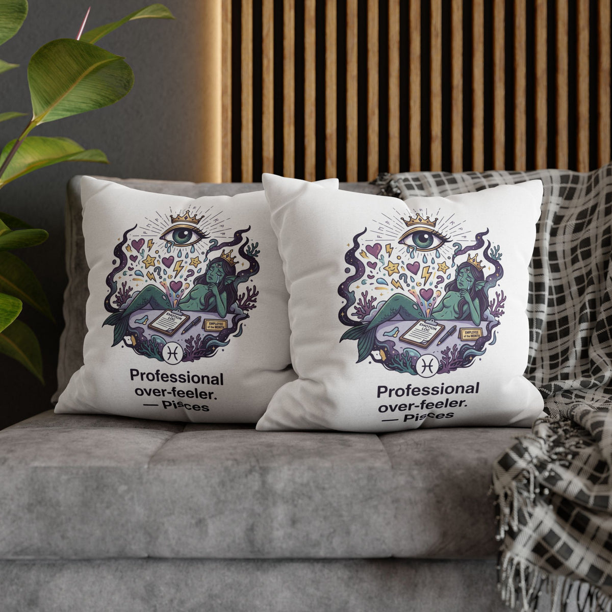 Pisces Zodiac Pillowcase — "Professional Over-Feeler" Decorative Square Pillowcase