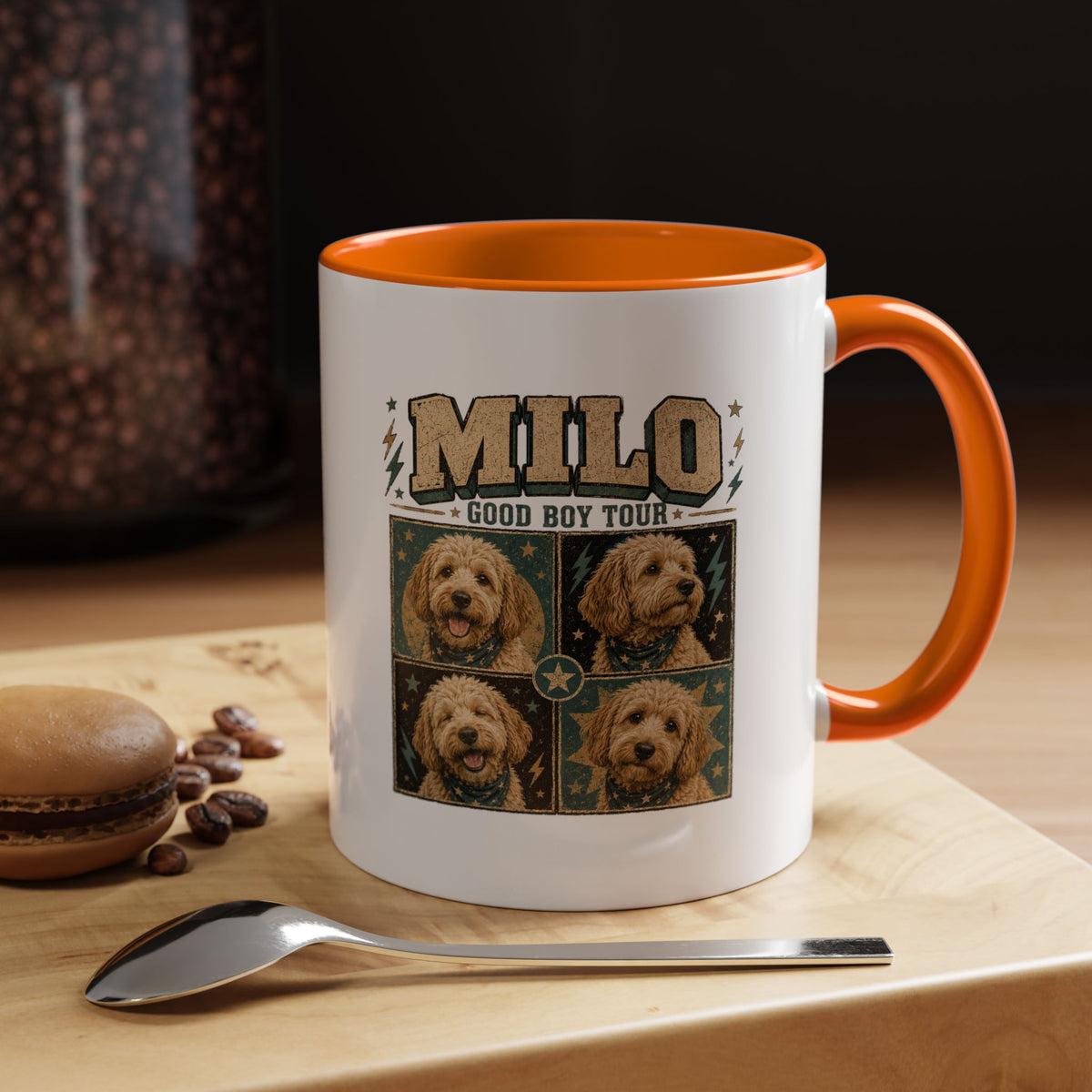 Milo Bailey Dog Dad Mom Personalized Dog Mug — "Milo: Good Boy Tour" Photo Accent Coffee Mug