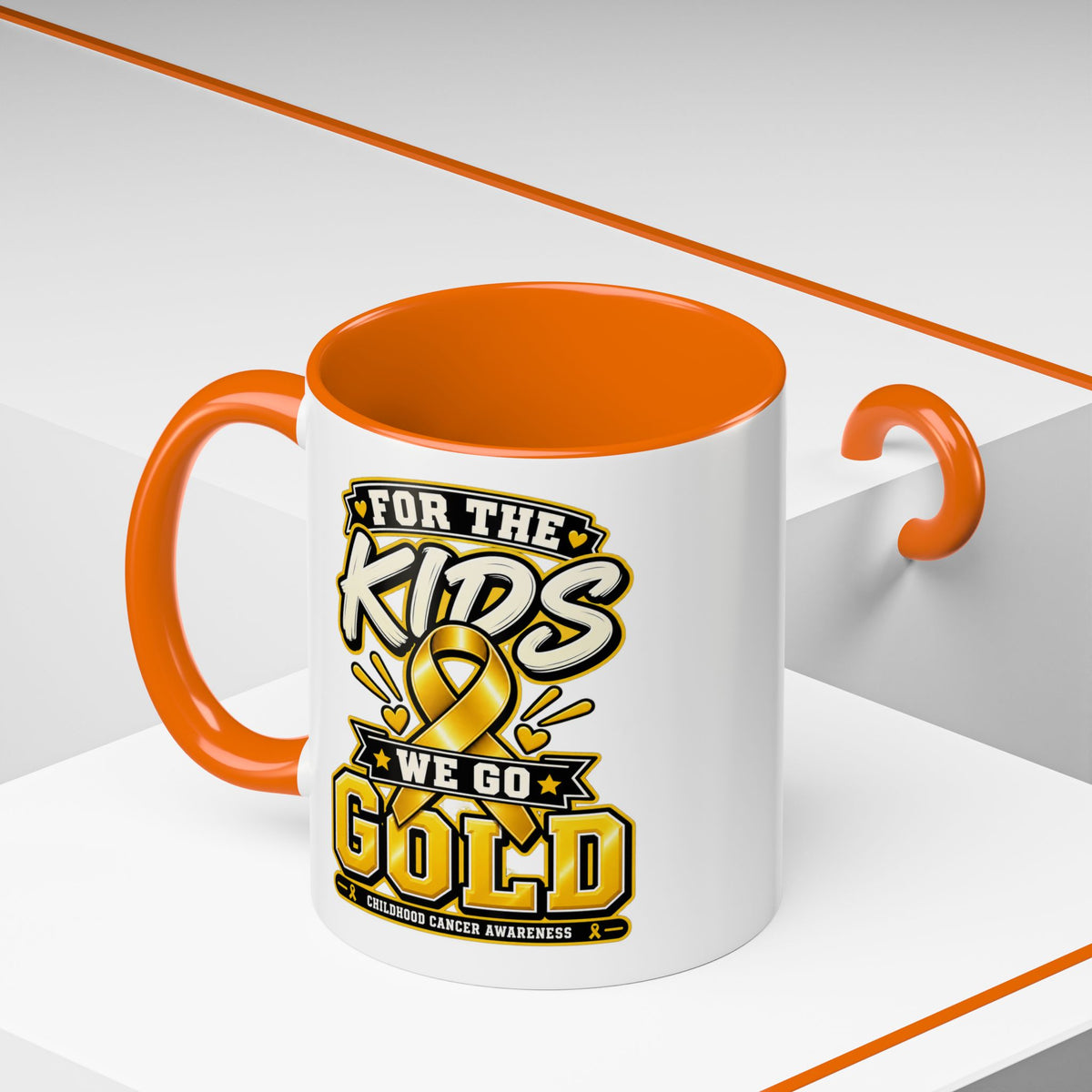 For The Kids We Go Gold Accent Coffee Mug — Childhood Cancer Awareness 11/15oz