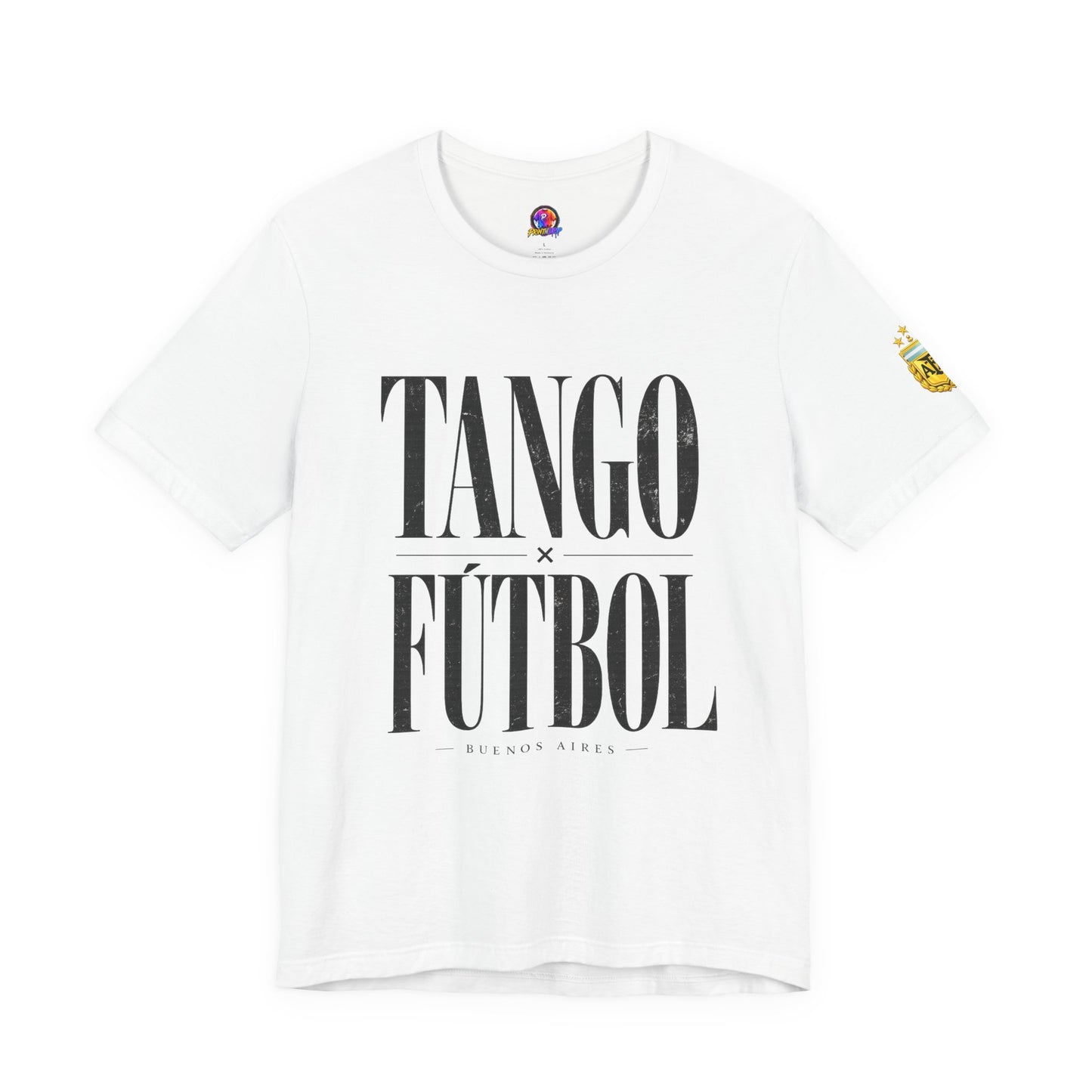 Argentina - Tango y Fútbol Graphic Tee - Bold Serif Soccer & Dance Shirt