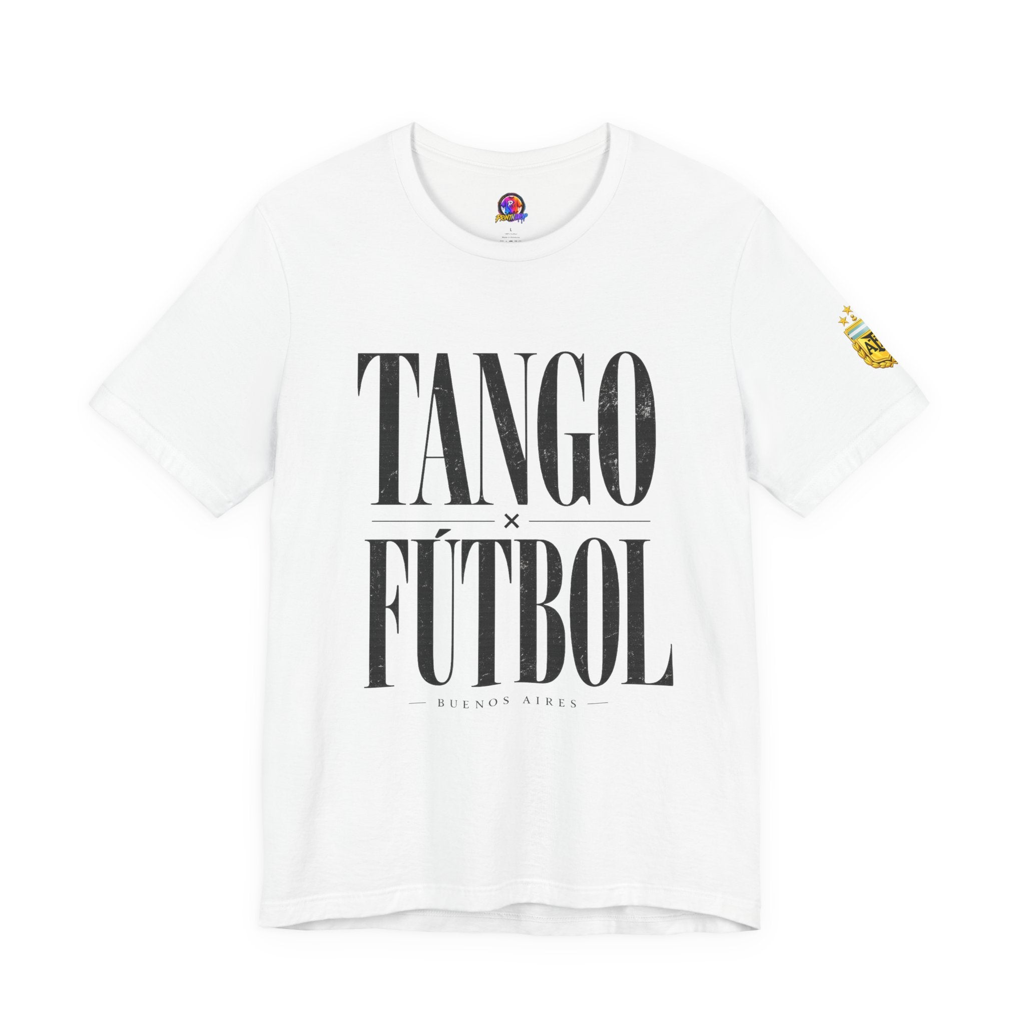Argentina - Tango y Fútbol Graphic Tee - Bold Serif Soccer & Dance Shirt