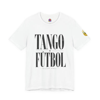 Argentina - Tango y Fútbol Graphic Tee - Bold Serif Soccer & Dance Shirt