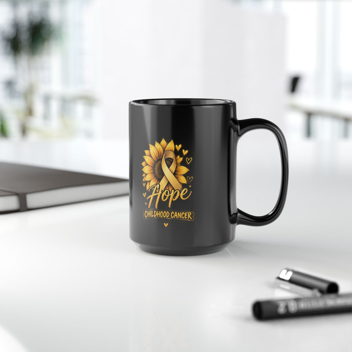 Hope Childhood Cancer Mug — Sunflower & Gold Ribbon Memorial Coffee Cup (11oz, 15oz)