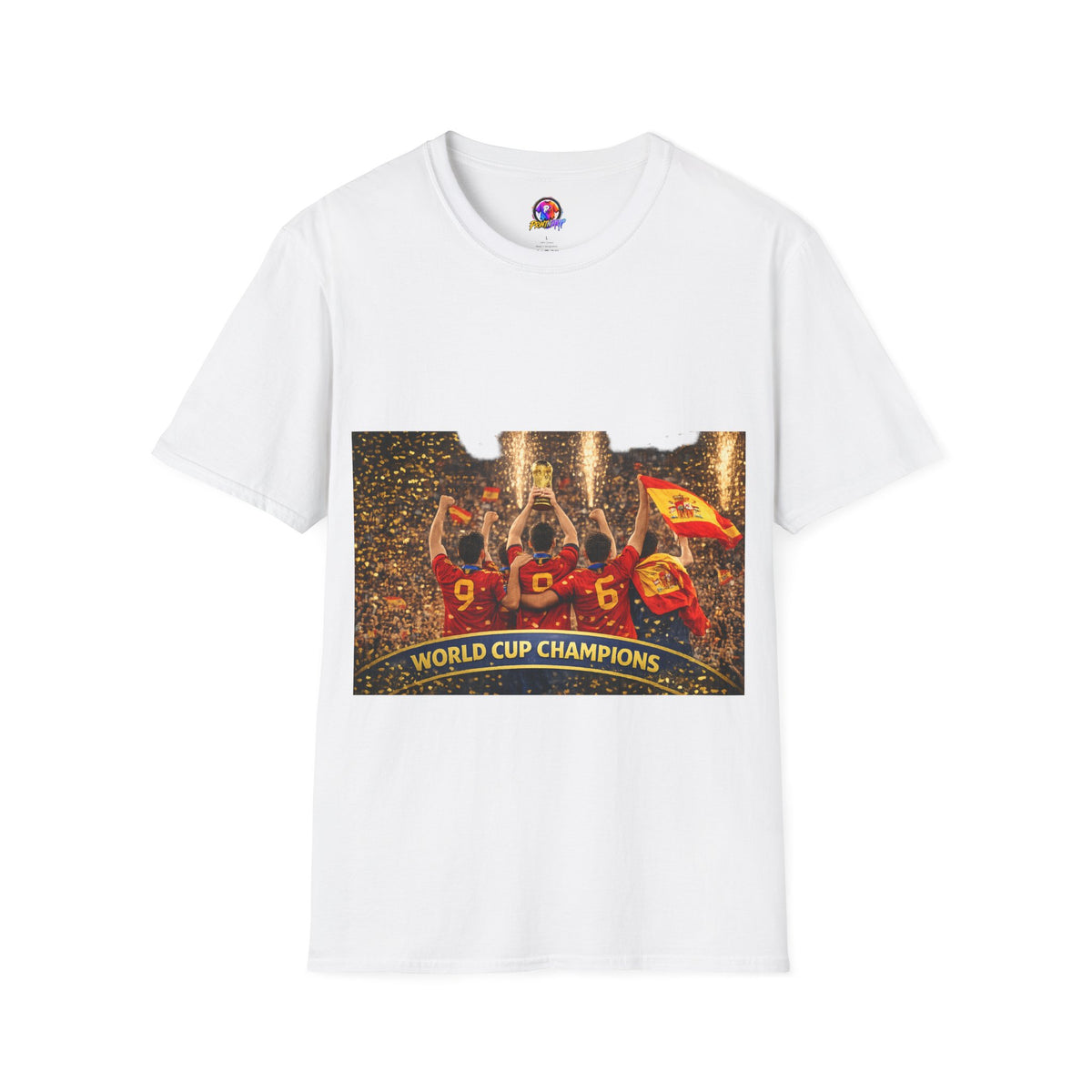 Spain World Cup Champions T‑Shirt — Soccer Trophy Celebration Tee