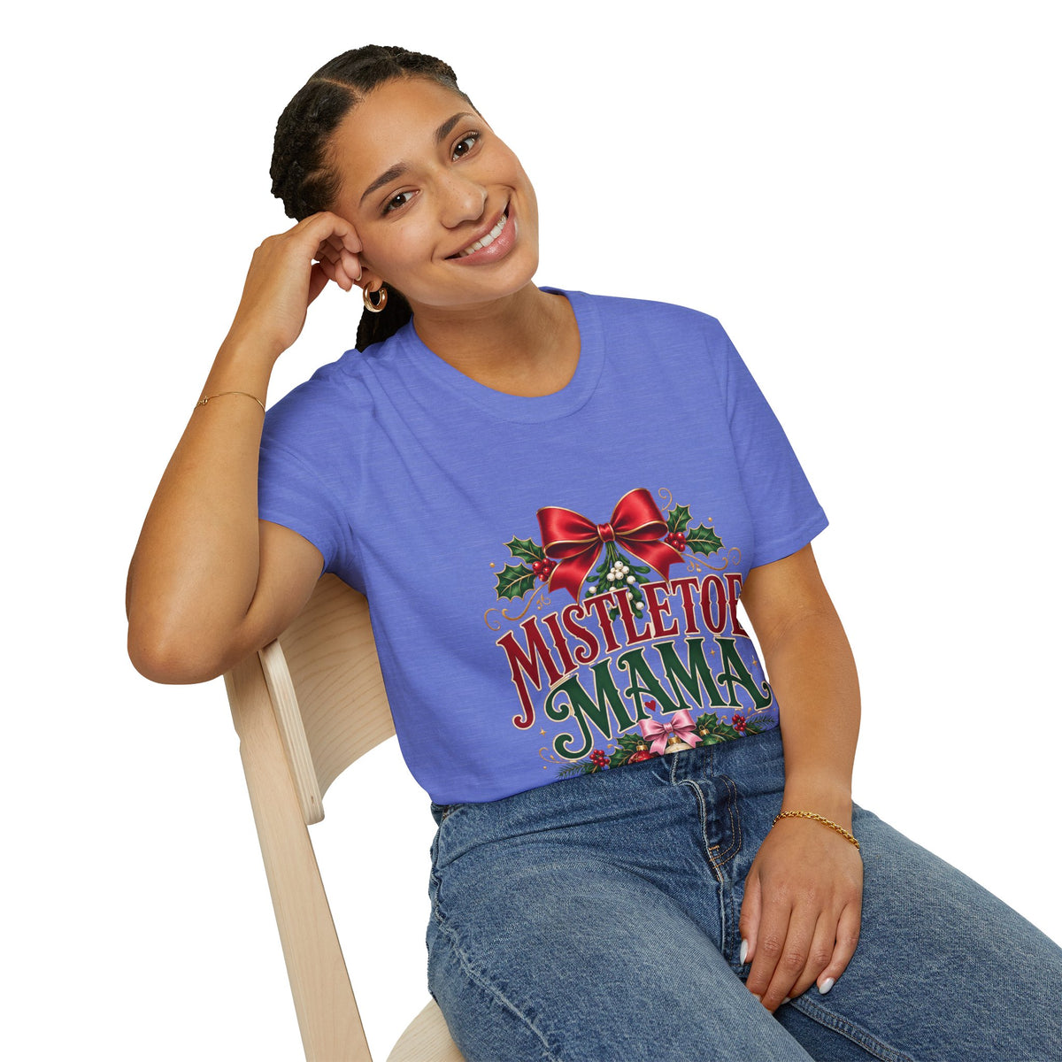 Mistletoe Mama T-Shirt — Festive Christmas Holiday Tee with Bow & Holly
