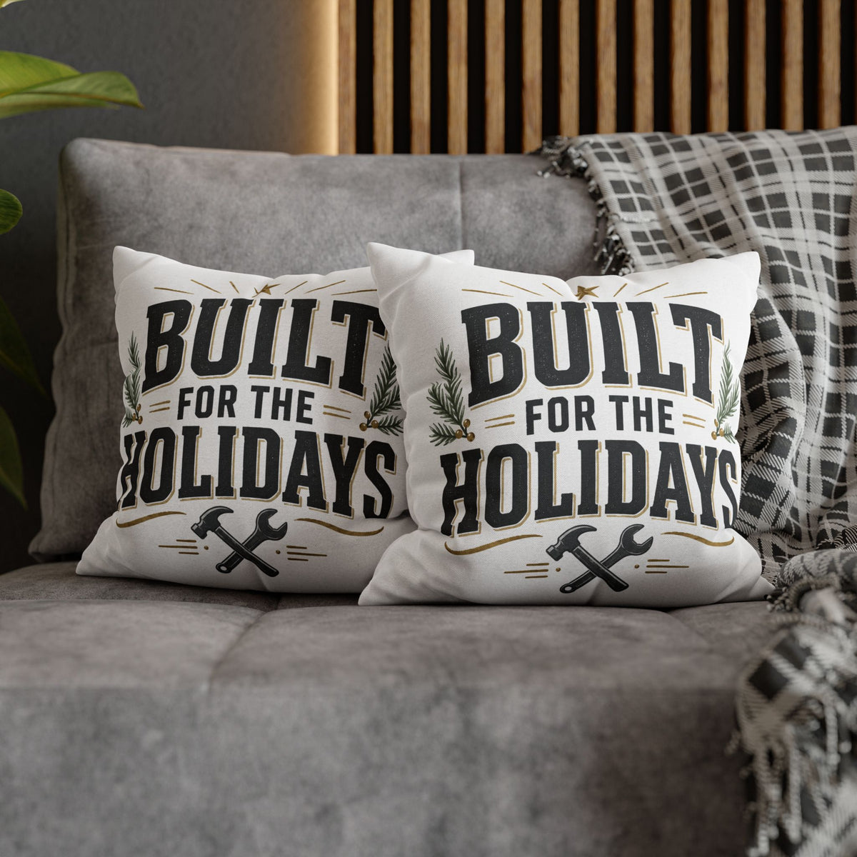 Christmas Built for the Holidays Decorative Pillowcase — Festive Tool Lover Throw Pillow Cover
