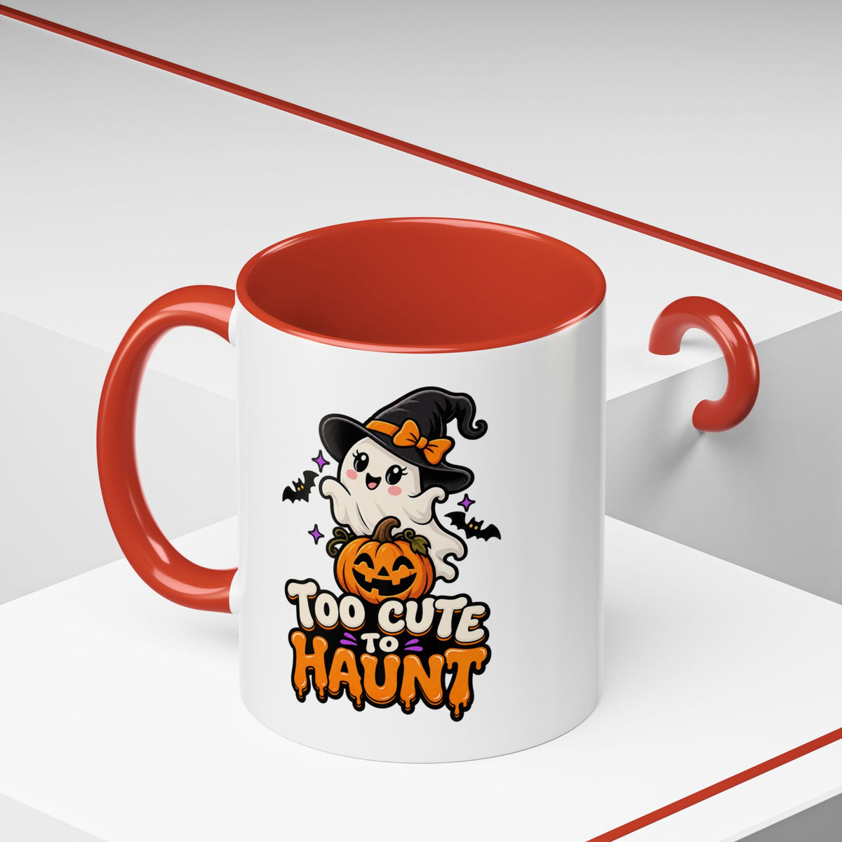 Halloween Coffee Mug - 'Too Cute to Haunt' Ghost Pumpkin Accent Mug