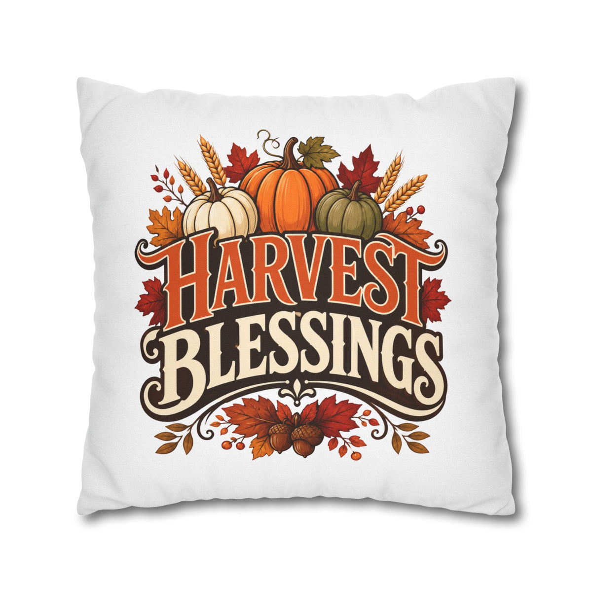 Thanksgiving Harvest Blessings Throw Pillowcase — Autumn Pumpkin Fall Decor