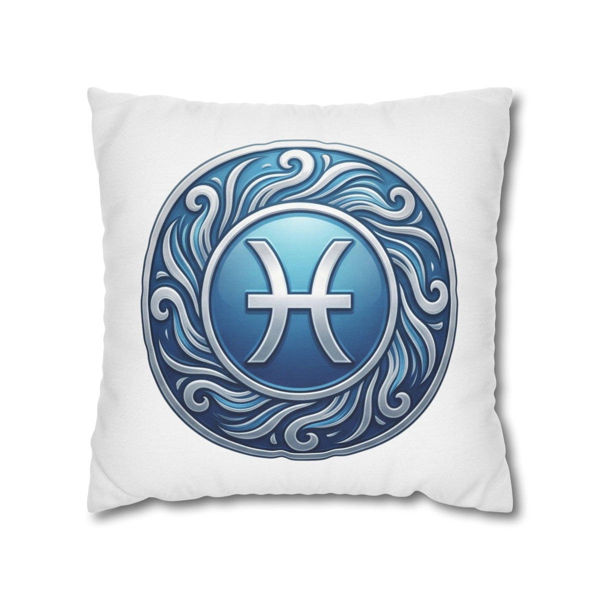 Pisces Zodiac Pillow Cover — Blue Astrological Symbol Decorative Throw Pillowcase