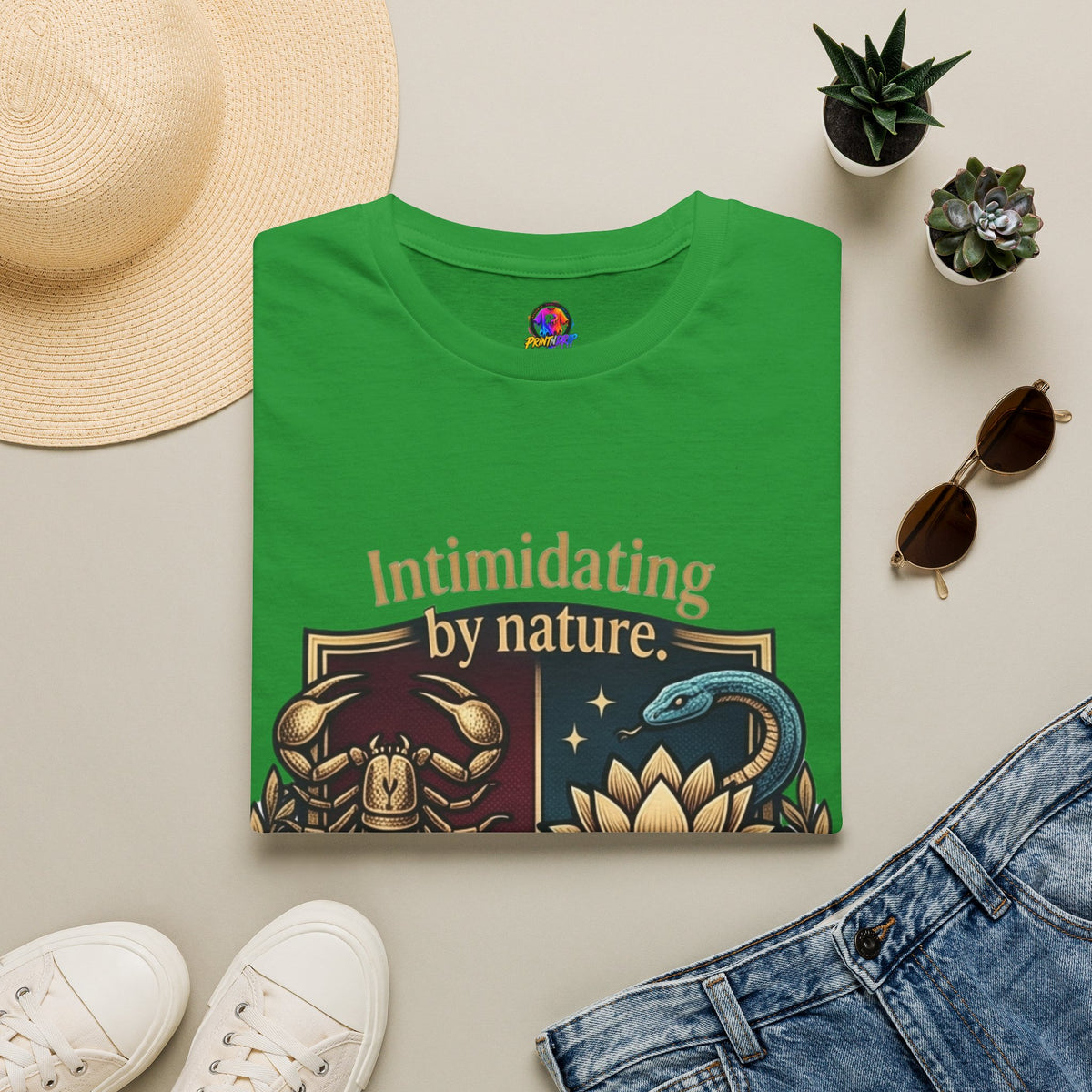 Intimidating by Nature T-Shirt — Scorpion & Snake Badge Design