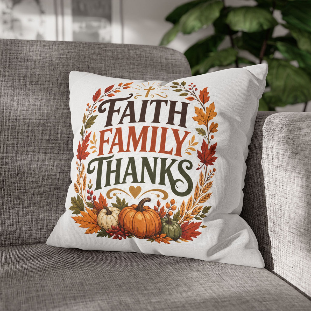 Thanksgiving Faith Family Thanks Fall Pillowcase — Thanksgiving Autumn Decorative Throw Pillow