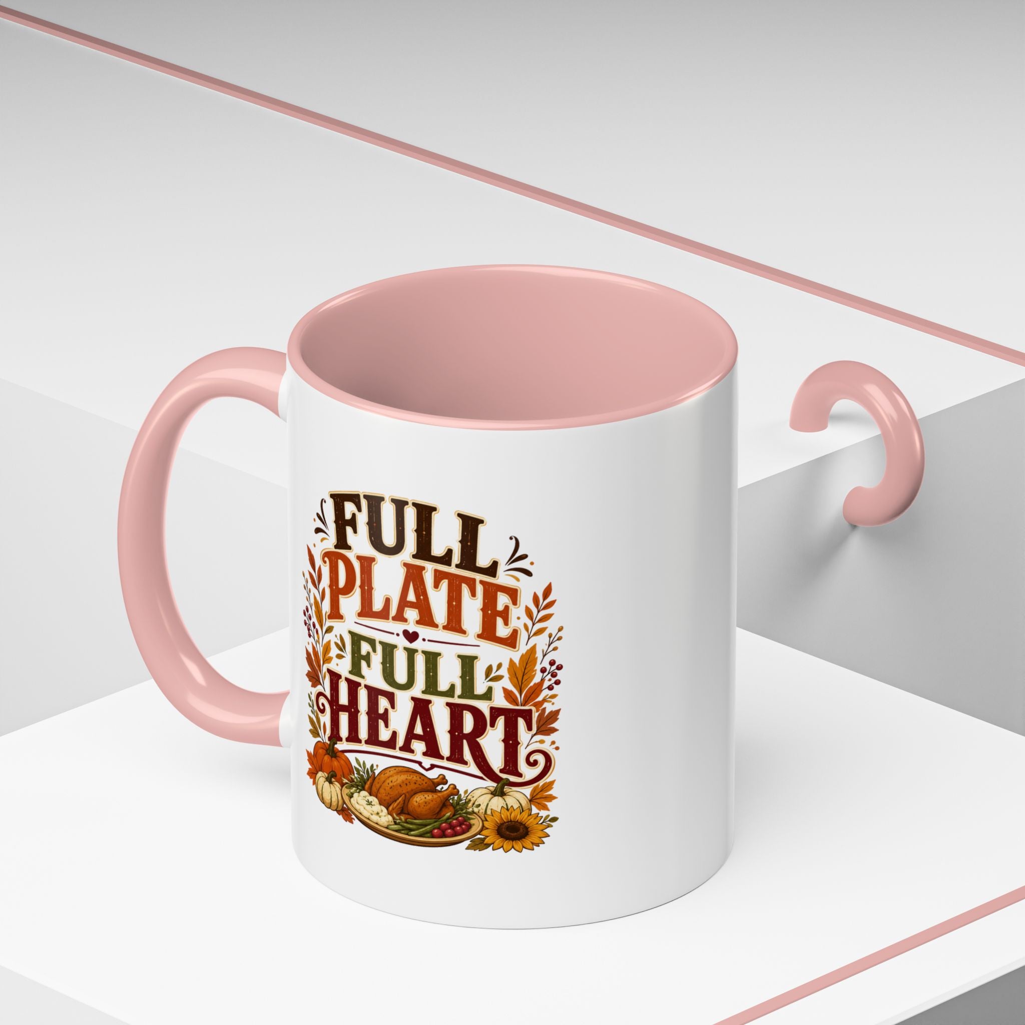 Thanksgiving Mug Full Plate Full Heart Accent Coffee Mug — Fall Thanksgiving Harvest Tea Cup