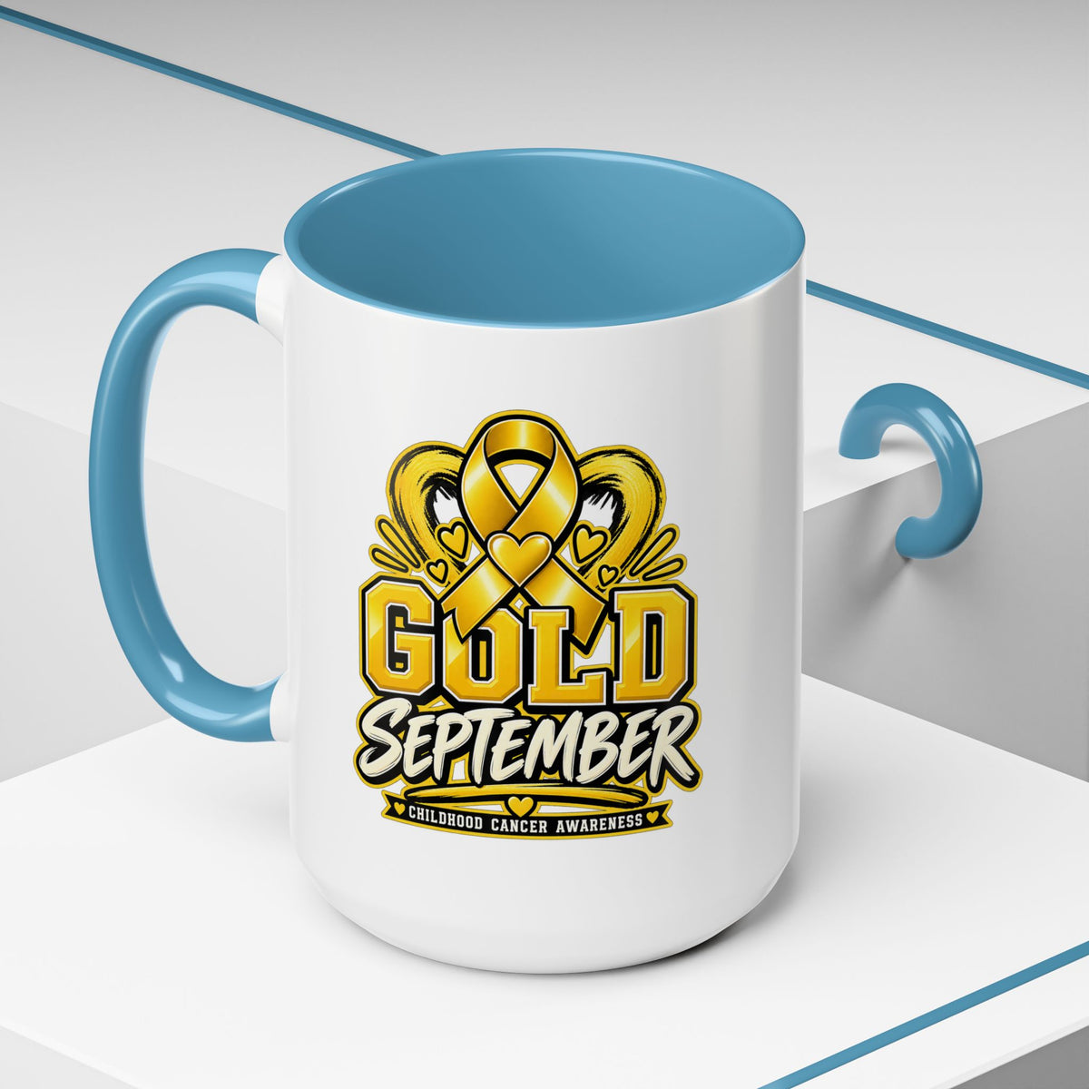 Gold September Coffee Mug — Childhood Cancer Awareness Accent Mug (11/15oz)