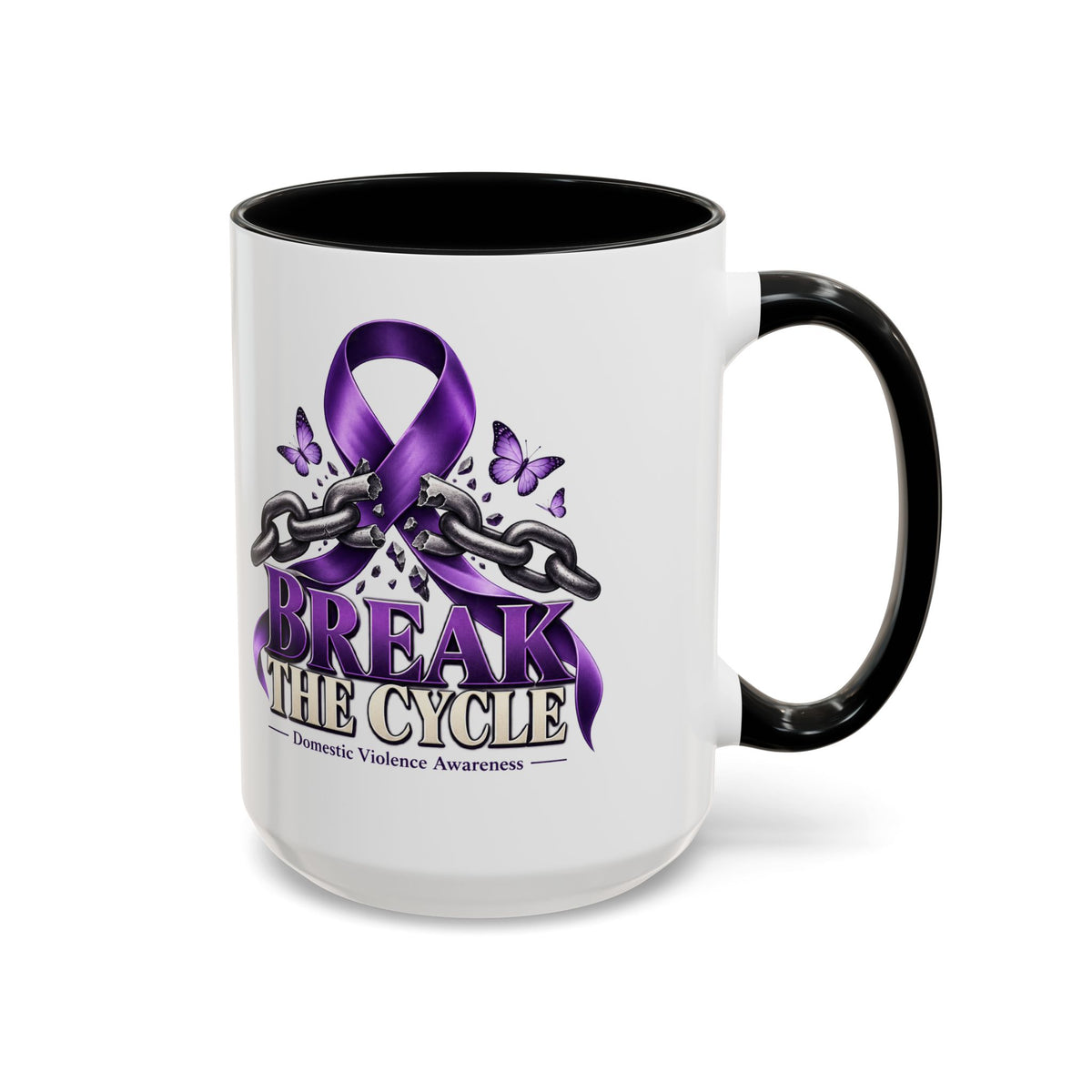 Break the Cycle Coffee Mug – Domestic Violence Awareness Purple Ribbon (11/15oz)