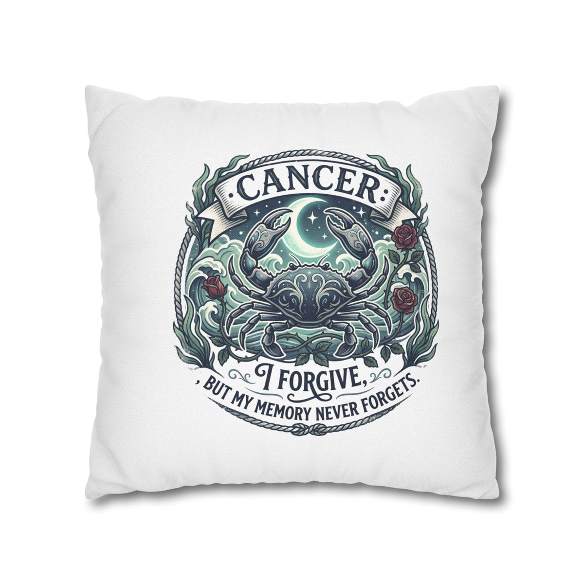 Cancer Zodiac Pillowcase — 'I Forgive, But My Memory Never Forgets' Decorative Throw Pillow