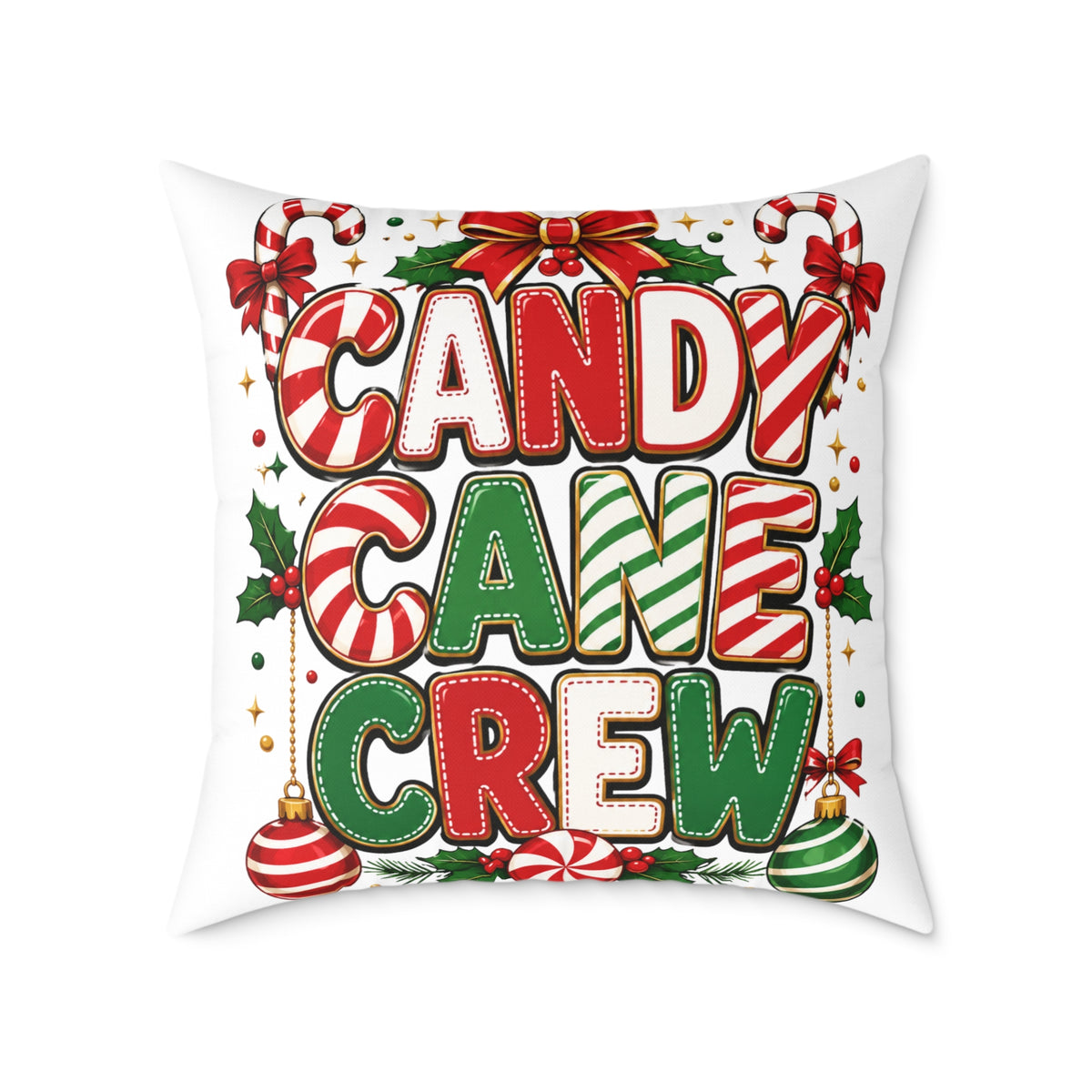 Christmas Candy Cane Crew Square Poly Canvas Pillow