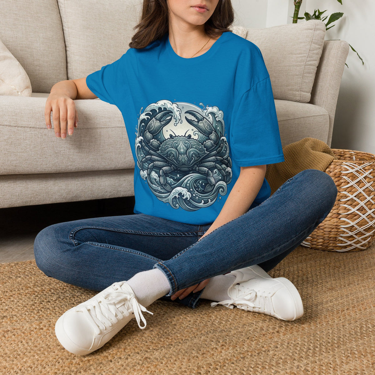 Crab and Waves Graphic T-Shirt — Coastal Oceanic Nautical Tee