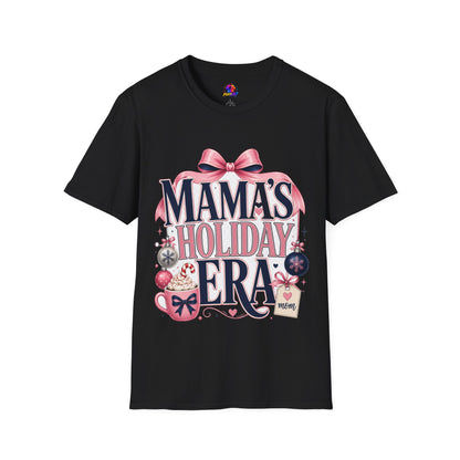 Mama's Holiday Era T-Shirt — Festive Pink Bow Christmas Tee for Moms