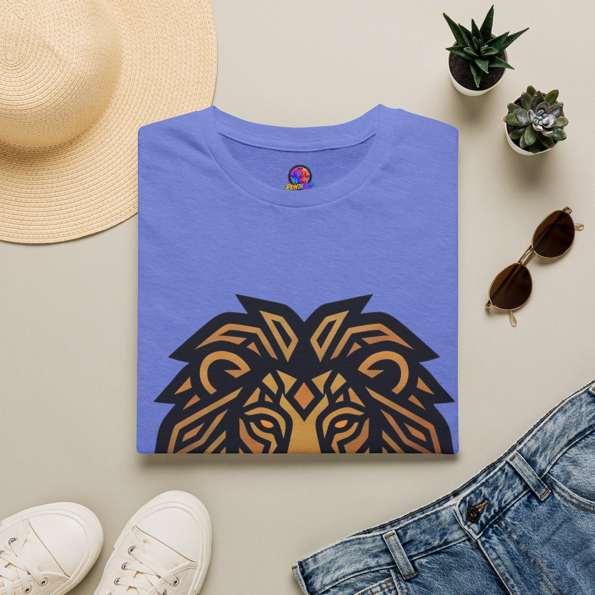 Leo Zodiac Lion Head T-Shirt — Geometric Tribal Lion Graphic Tee