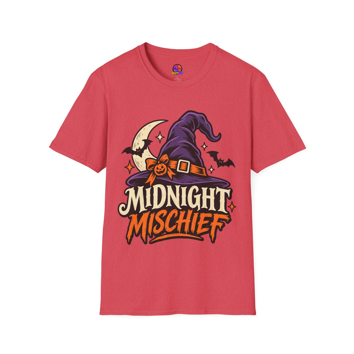 Midnight Mischief Halloween T-Shirt — Witch Hat & Bats Graphic
