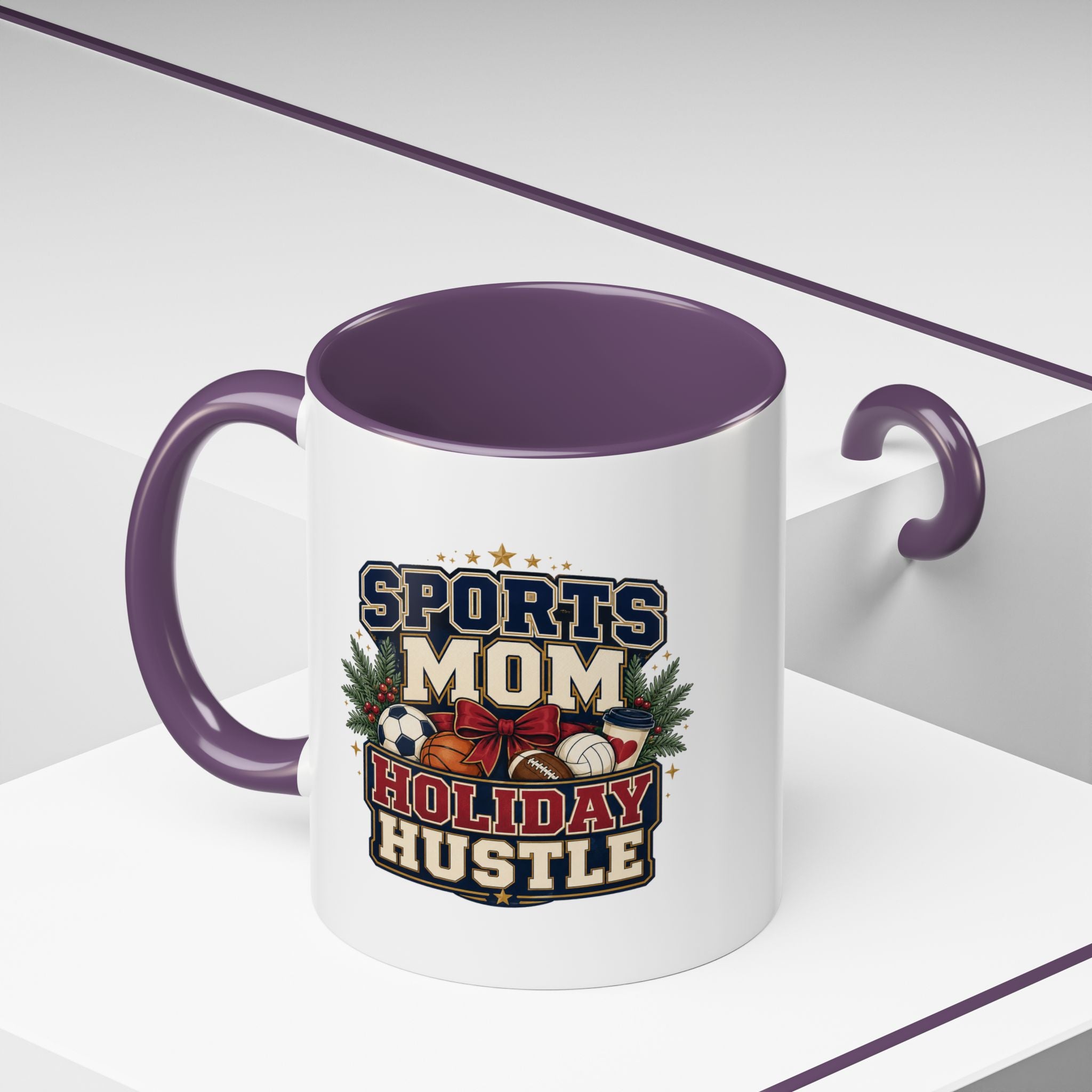 Modern Day Christmas Sports Mom Holiday Hustle Accent Coffee Mug – Christmas Sports Mom Gift