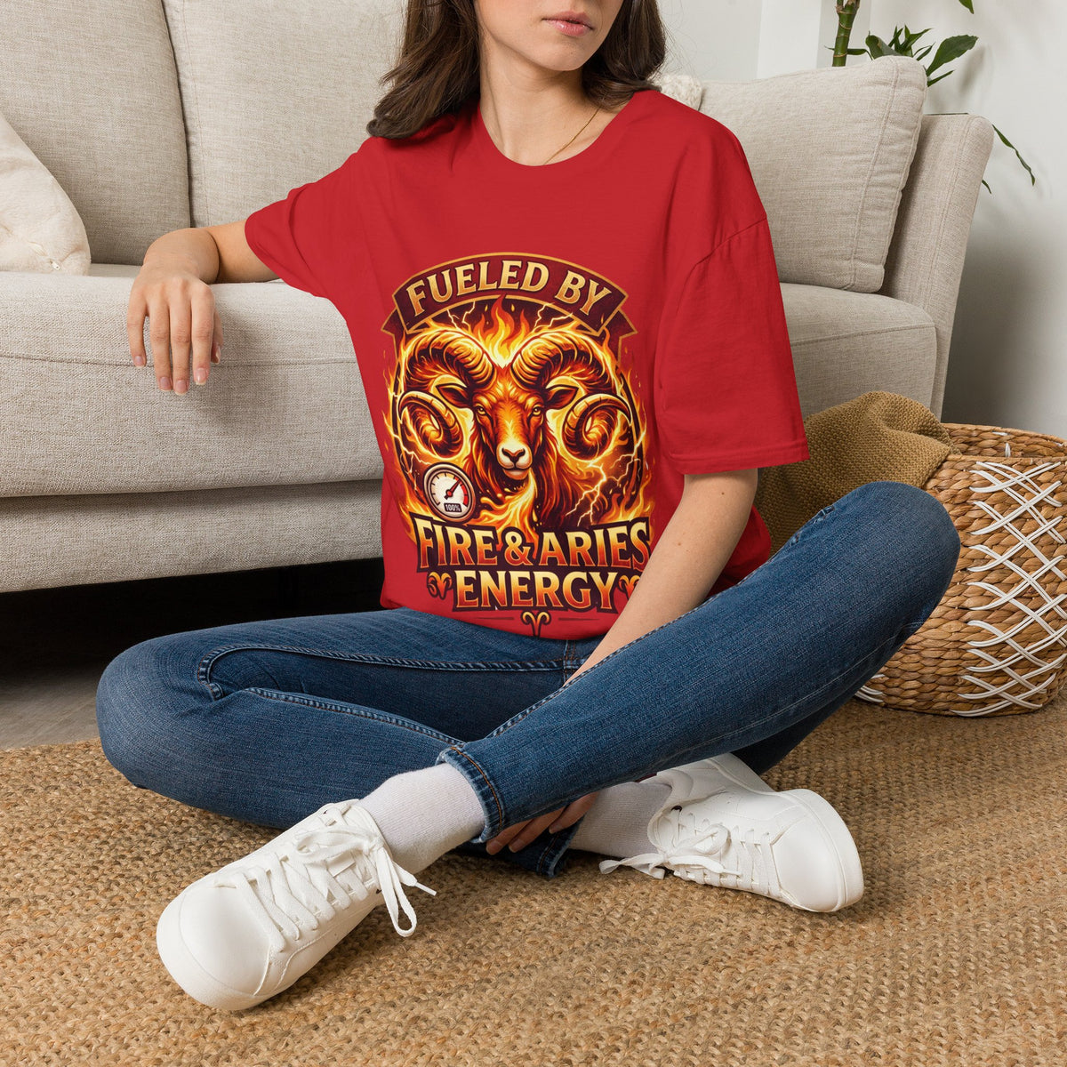Aries Zodiac Fueled By Fire & Aries Energy T-Shirt — Zodiac Ram Graphic Tee