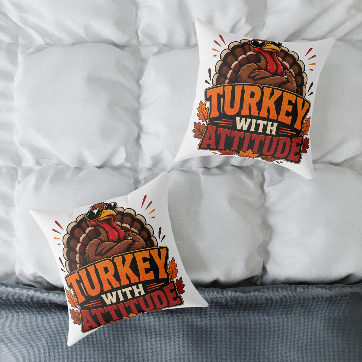 Thanksgiving Turkey With Attitude Throw Pillow — Funny Thanksgiving Decorative Pillow