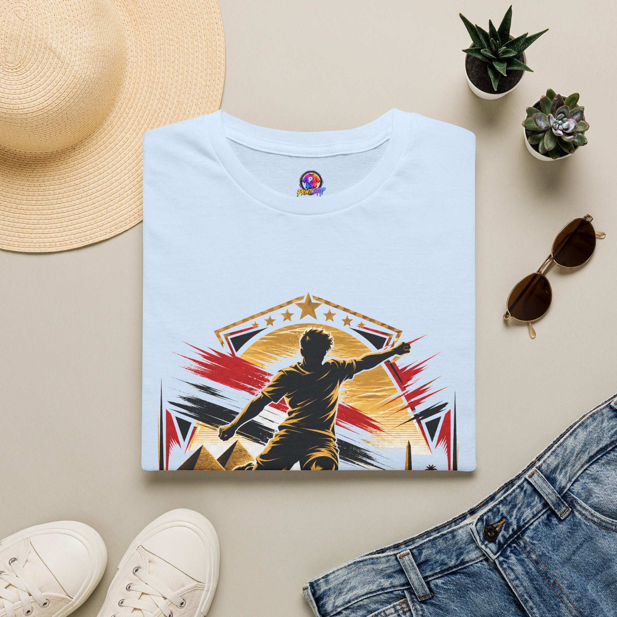 Egypt Soccer Player Nile Fire Graphic T-Shirt — Retro Athletic Team Tee