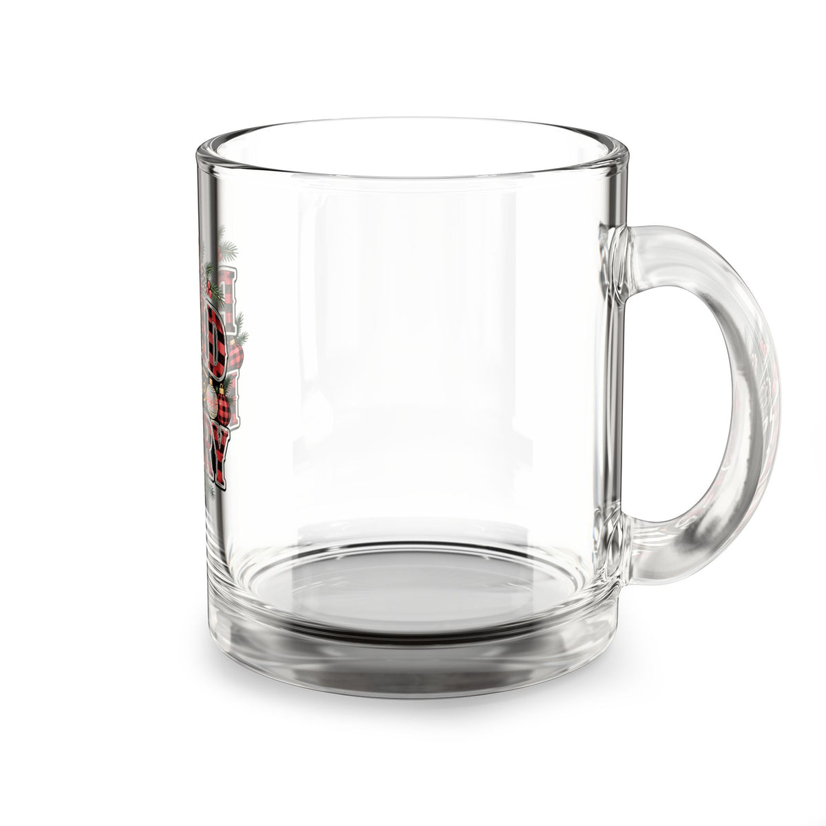 Christmas Glass Mug 10 oz Glass Mug — "Plaid and Merry" Holiday Plaid Christmas Coffee Mug, 10oz