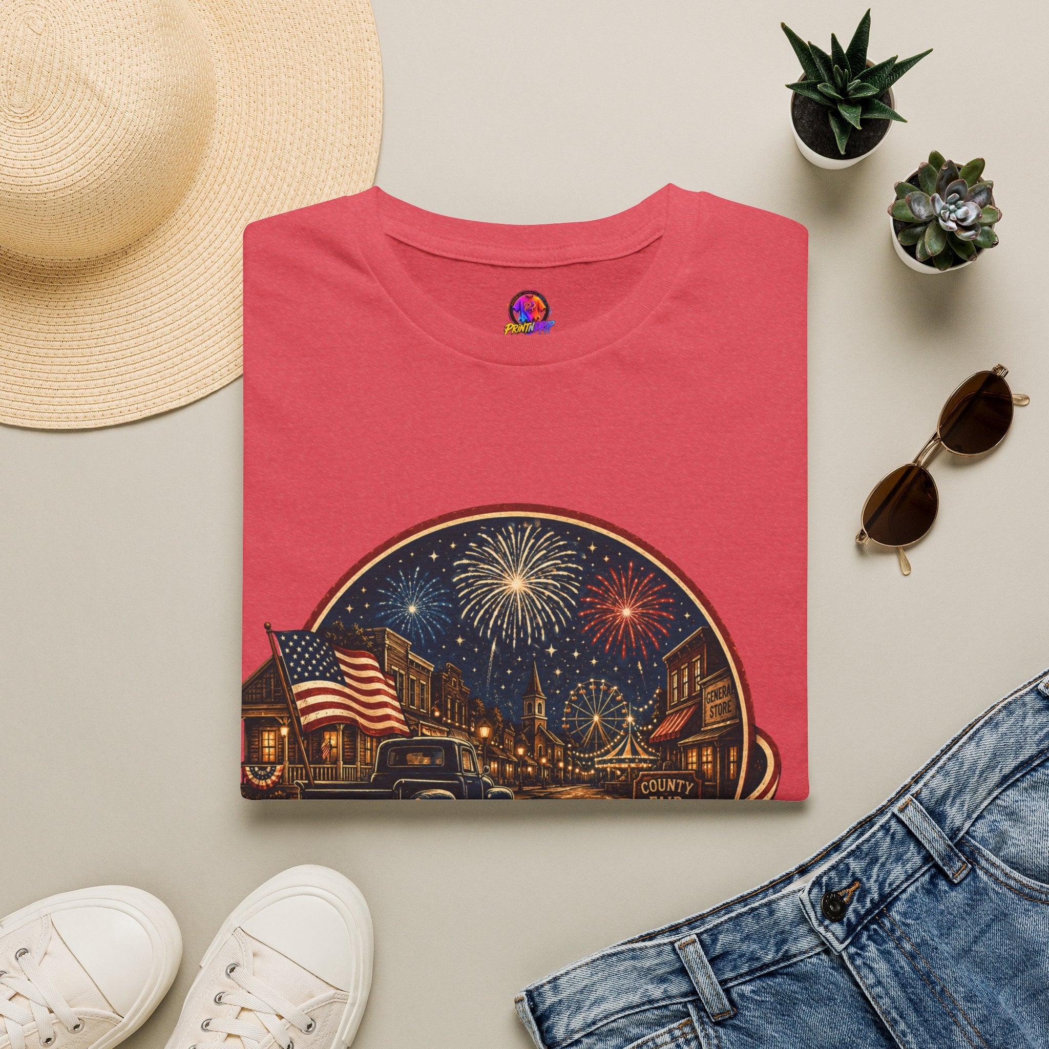 Small Town Big Freedom T-Shirt — Patriotic 4th of July Fireworks Tee